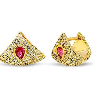 Gold Triangle Wrap Shaker Ruby Zircon Punk Minimalist Earrings